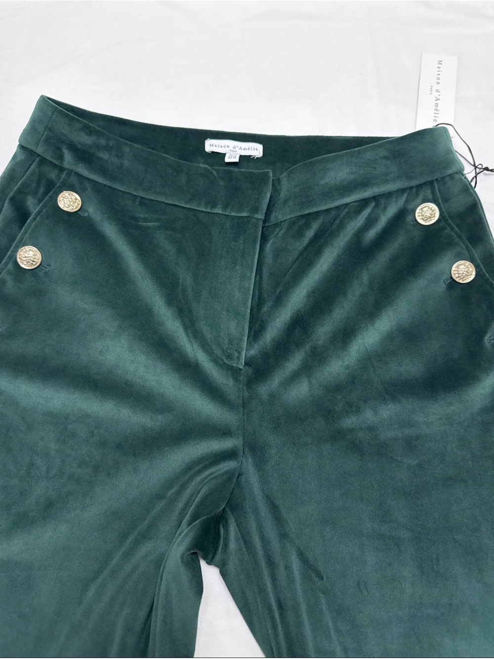 High-Waist Velvet Wide-Leg Pants in Deep Green - Picture 2 of 3